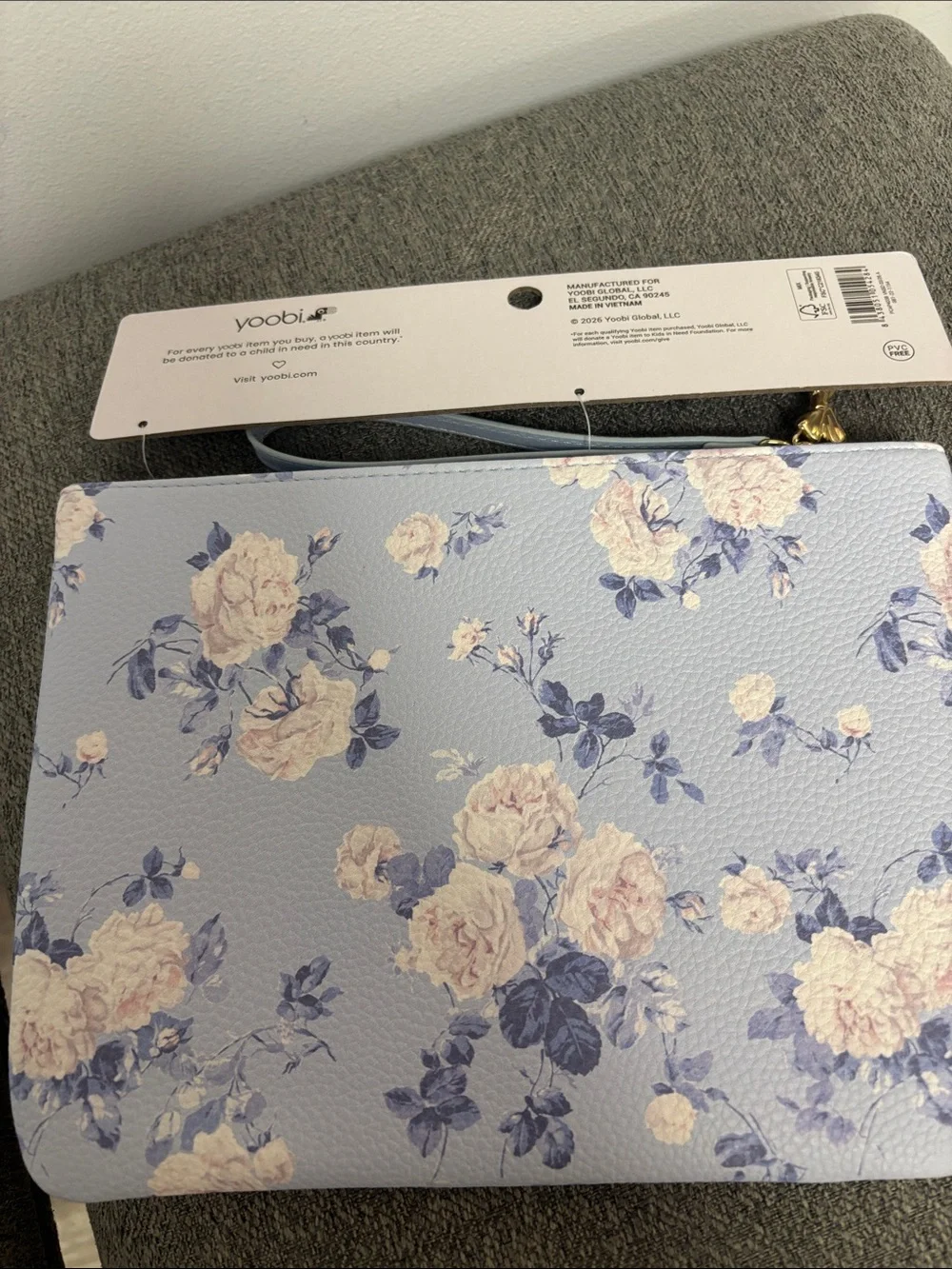 LoveShackFancy 3pc Blue Floral Accessory Pouch Set with Notebook & Bow Pen